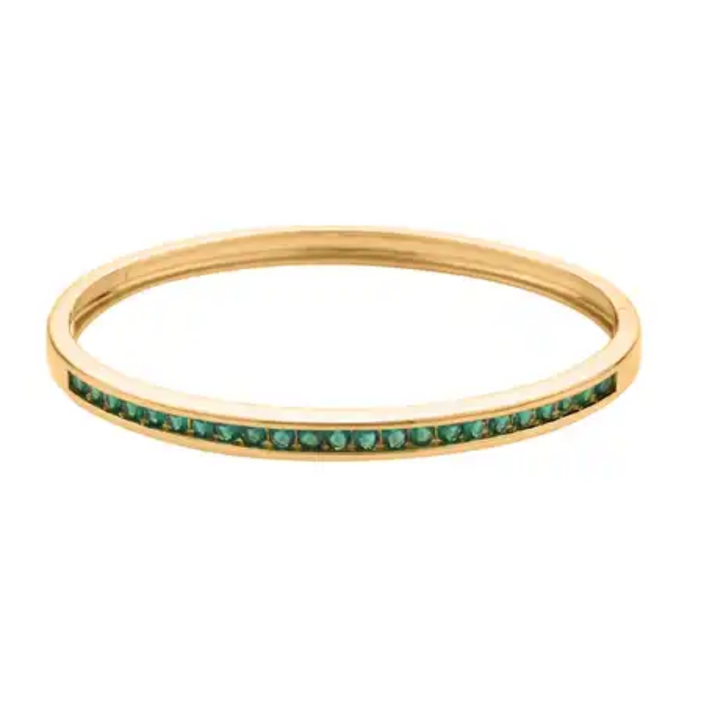 Simulated Green Diamond Bangle Bracelet In Goldtone 285 Ctw 15$